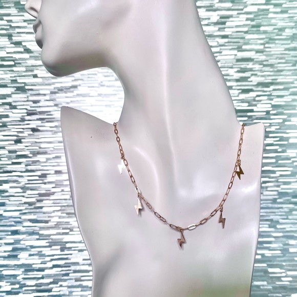 Lightning Necklace Gold Plated Charms & Dainty Paperclip Chain Layering Jewelry - Picture 5 of 7